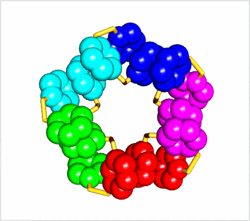 Vereenvoudigde weergave van het binnenste deel van het gevouwen molecuul, met de gestapelde ringen | Illustratie Bin Liu