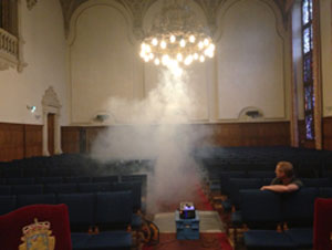 Smoke tests are an excellent way of monitoring air circulation in the Aula of the Academy building.