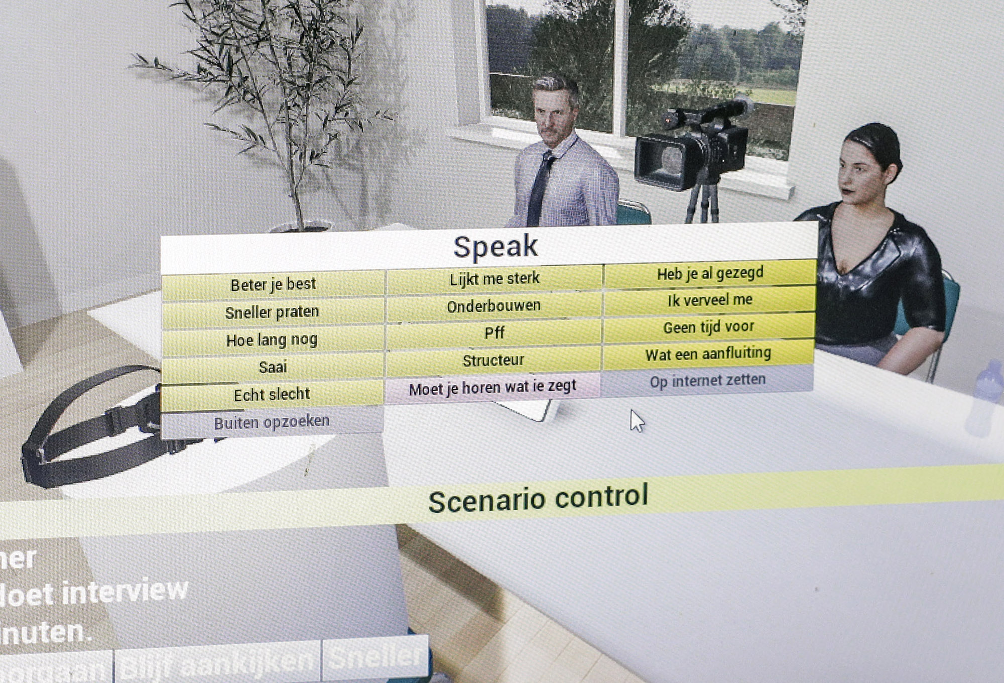 In nauw overleg met team Visualisatie werden de scenario’s van het virtuele sollicitatiegesprek vastgesteld en uitgeschreven.