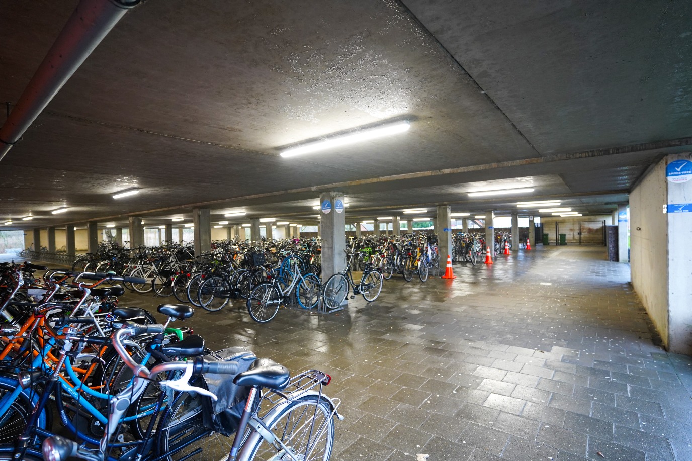 Bicycle parking, under building next to exam entrance