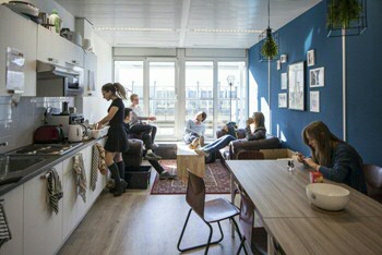 Housing living area with students