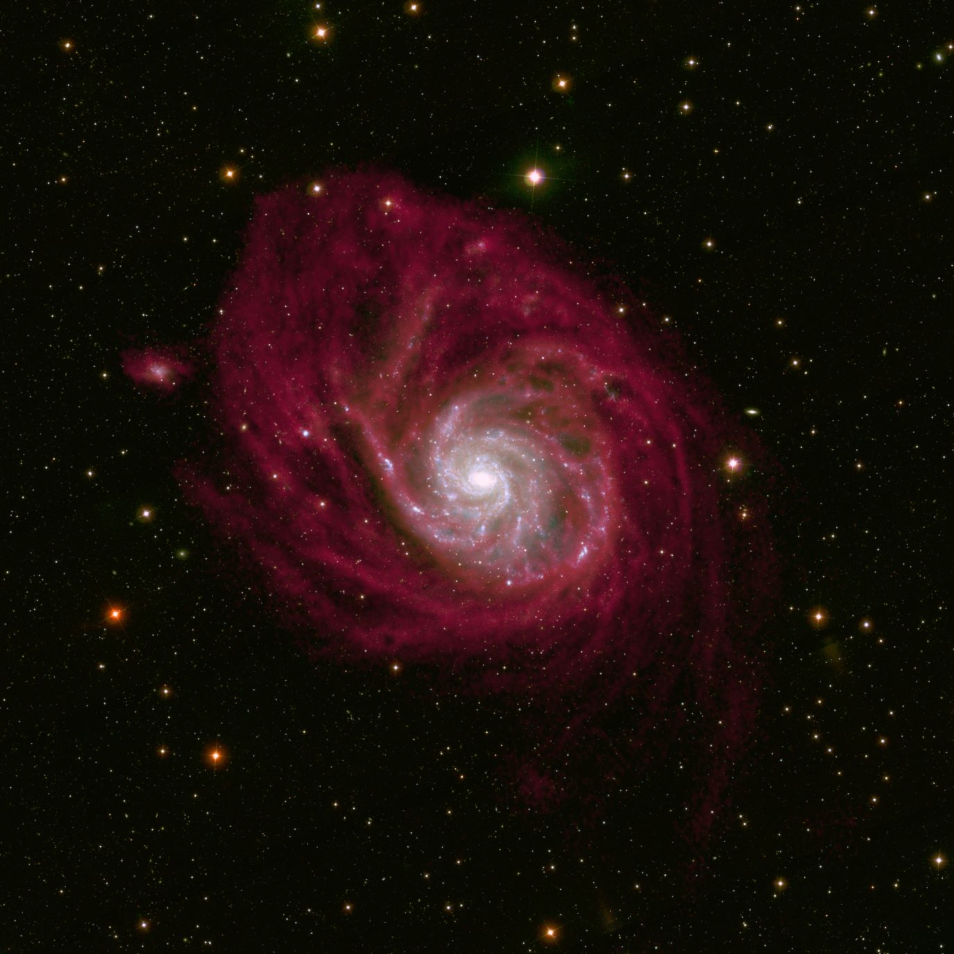 Beeld van het nabije sterrenstelsel M101 dat wordt onderzocht in dit project (afbeelding: T. Oosterloo)
