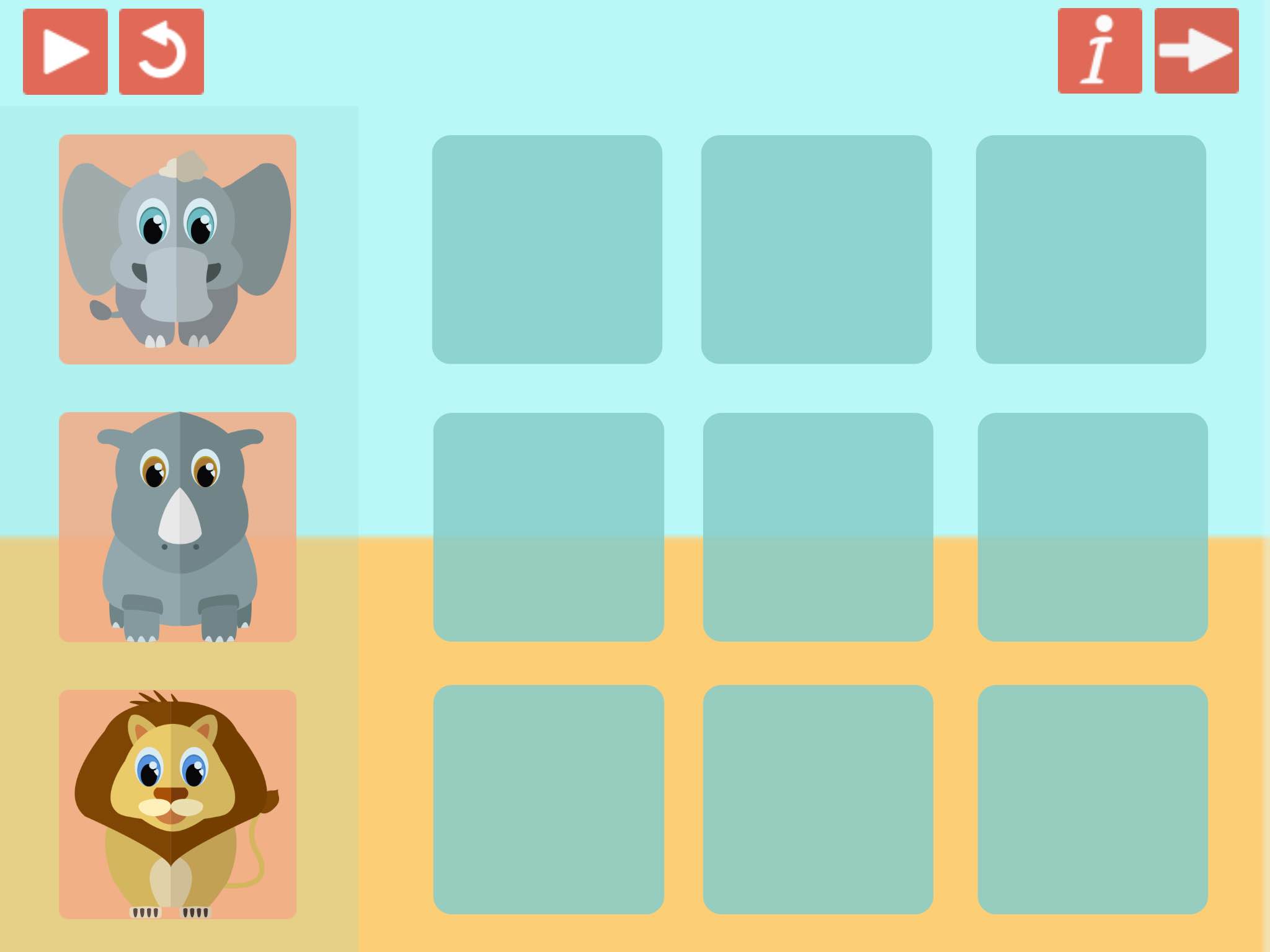 Een voorbeeld uit het spel: Waar zet je de dieren neer als de opdracht is: "Zet de olifant naast de neushoorn naast de leeuw"? En doet je iets anders als de opdracht is: "Zet de olifant naast de neushoorn en naast de leeuw"?