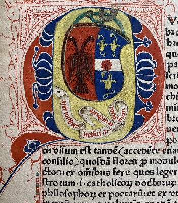 Owner Wilhelmus Frederici had his coat of arms inserted in his copy of Vincent of Beauvais’ Speculum naturale