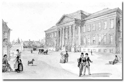 Het academiegebouw rond 1850