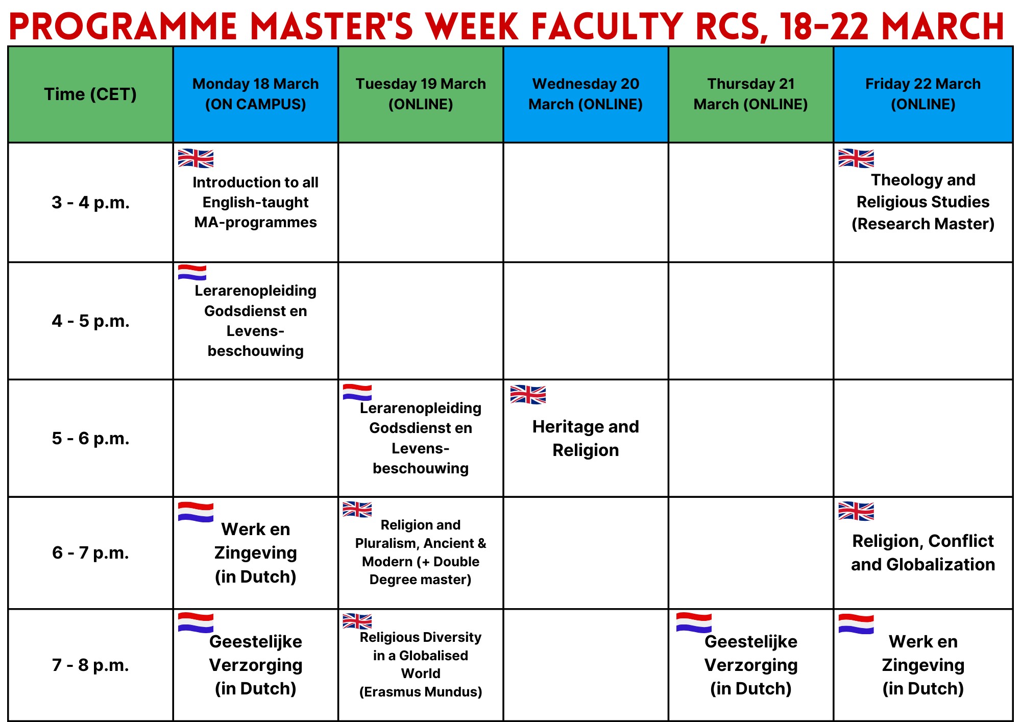Programma Masterweek Faculteit RCS