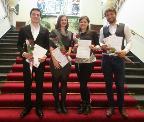 The travel grants were awarded to (from left to right) Aron Senoner, Anna Kovács, Mareike Hoffmann and Jakob Embacher