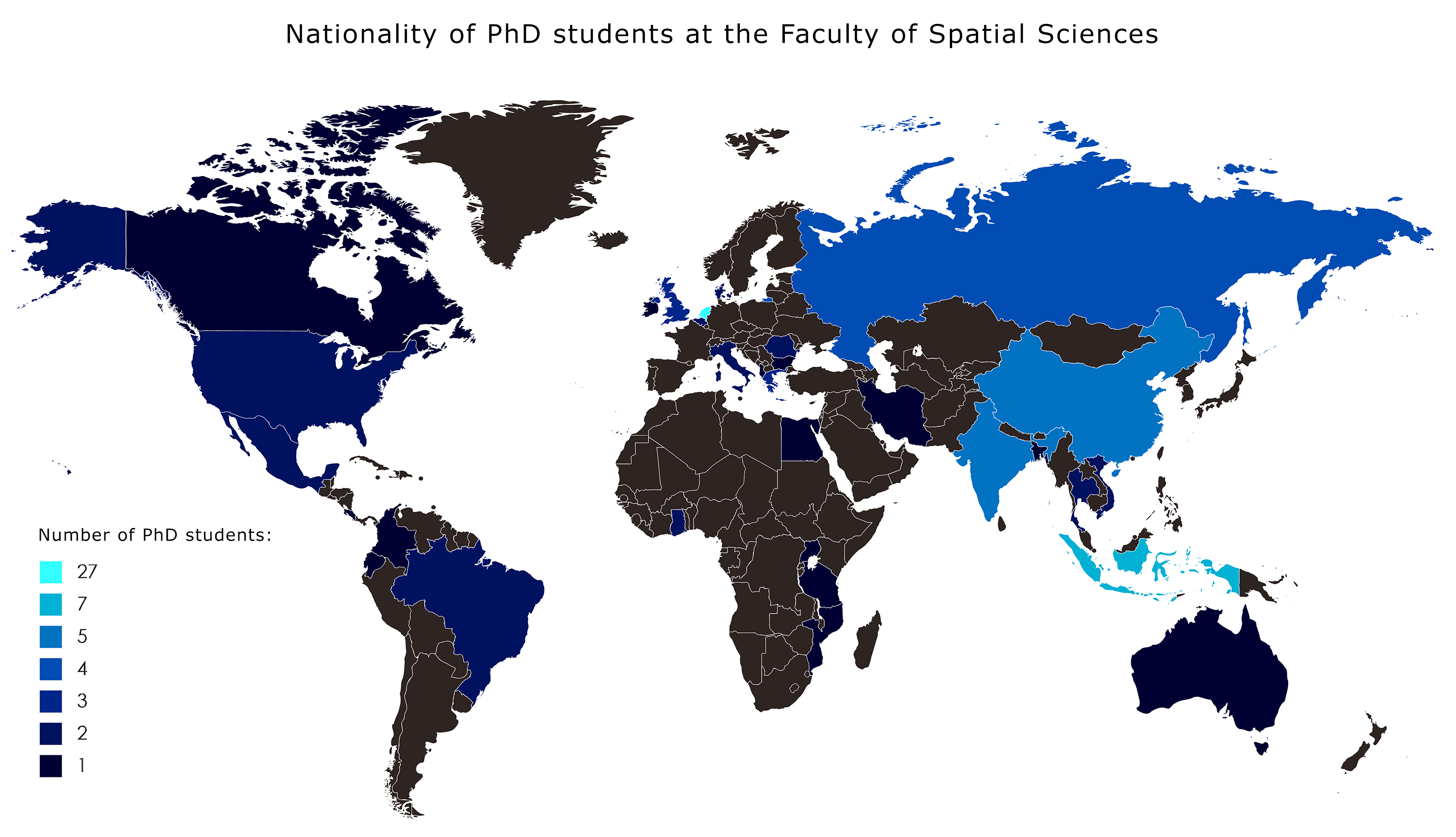 Nationality of PhD students at the Faculty of Spatial Sciences