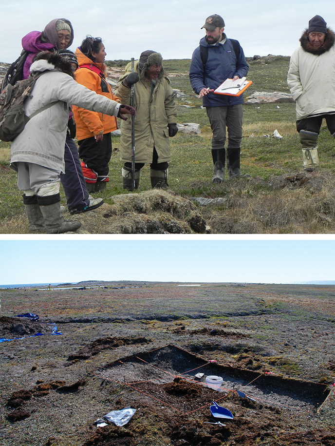 Samenwerken met inheemse bevolking en opgraven in het Arctische Foxe Basin gebied, Nunavut, Canada.