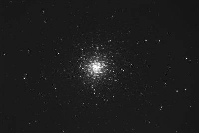 The first shot made with the new telescope. This image is from the beautiful globular cluster Messier (M13). There is no focus, no tracking and the 60-second-observation has not been edited.