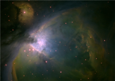 Een opname van de Orion-nevel, een stervormingsgebied in de Melkweg. De opname is gemaakt door Nynke Oosterhof (biologie) en Mike Chesnaye (kunstmatige intelligentie) voor hun minor Sterrenkunde.