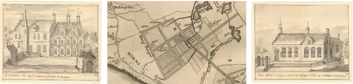 Detail van een kaart van Schotanus en twee buitenplaatsen, gemaakt door J. Stellingwerf [Coll. Tresoar Leeuwarden]