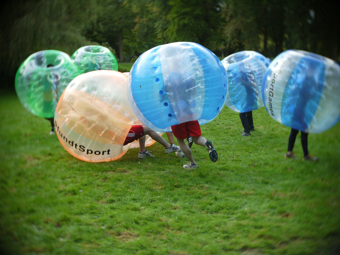 Our team in action during the bubble-soccer deathmatch action