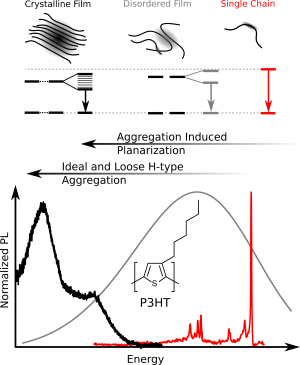 Change of the photoluminescence spectra of the conjugated polymer P3HT