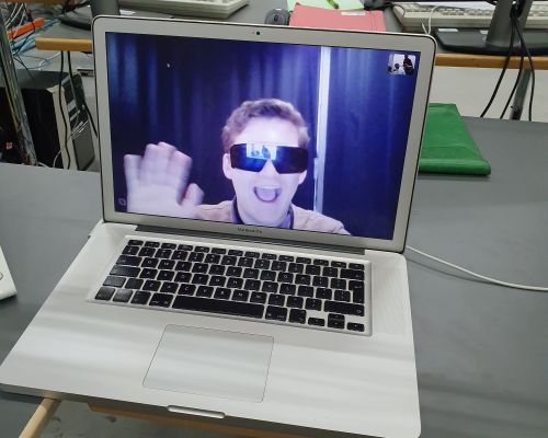 The videochat connection to the inside of the laser tent is established.