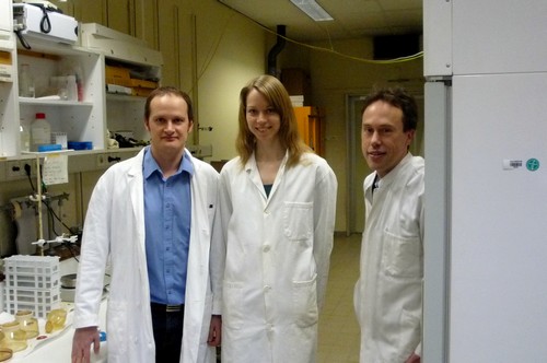 Het onderzoeksteam (vlnr): Albert Guskov, Lotteke Swier & Dirk J. Slotboom | Foto Science LinX