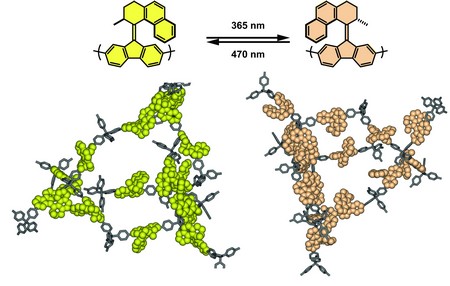 Het moleculaire raamwerk, de schakelaars zijn in bolletjes ingetekend | Illustratie Feringa Lab, RUG