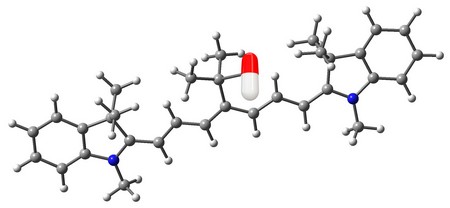De moleculaire structuur van de in de computer ontworpen fotokooi Cy-PPG, met daarin aangegeven de plek waar een geneesmiddel kan binden. | Illustratie G. Alazouzos, RUG
