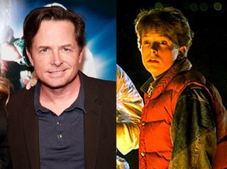 Michael J. Fox in 'Back to the Future' (rechts) en een recente foto