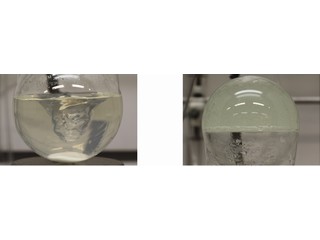 Polymer solution before (left) and after setting.