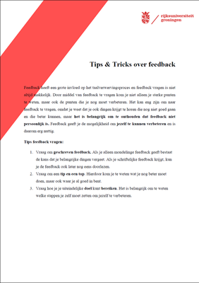 Tips & Tricks over feedback. Klik op de afbeelding om deze te vergroten.
