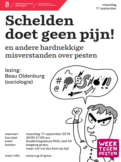 Poster lezing "Schelden doet geen pijn!"