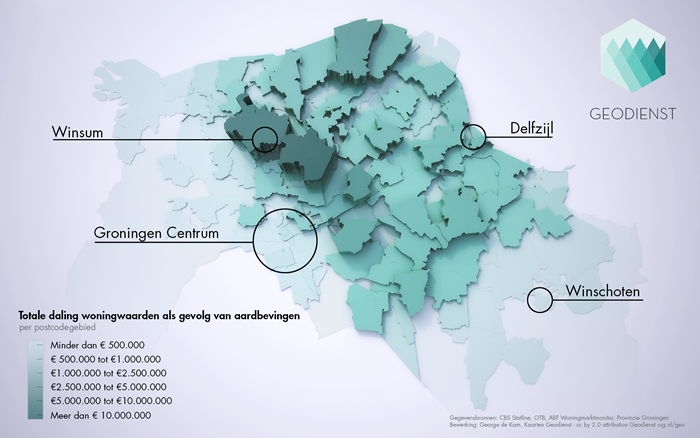 3d kaart totale daling van de waarde van woningen als gevolg van aardbevingen