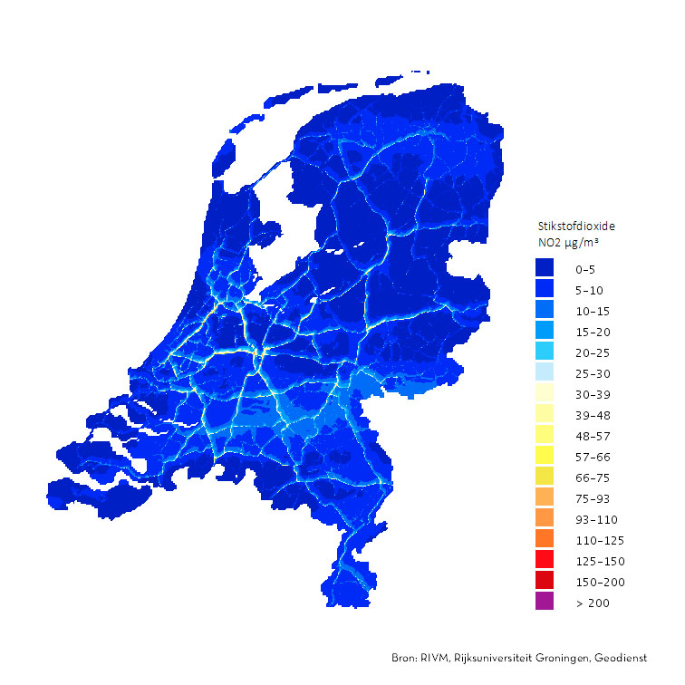 Concentratie stikstofdioxide (meting 8 september 2017)Nitrogen dioxide concentration (measured on 8 September 2017)