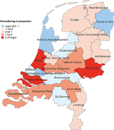 Gemiddelde jaarlijkse stijging van de zuiveringsheffing tussen 2015 en 2019