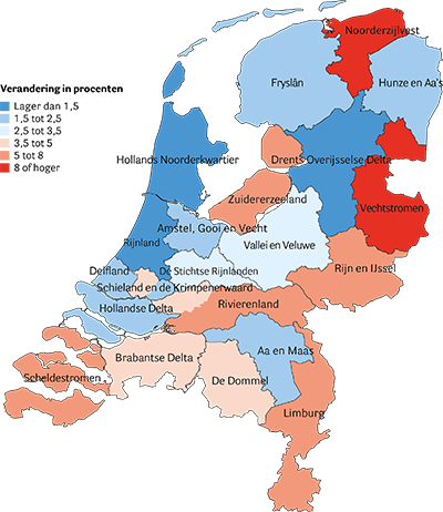 Gemiddelde jaarlijkse stijging van de ingezetenenheffing tussen 2015 en 2019