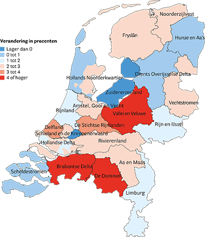 The average annual increase of the 'heffing gebouwd' between 2015 and 2019.
