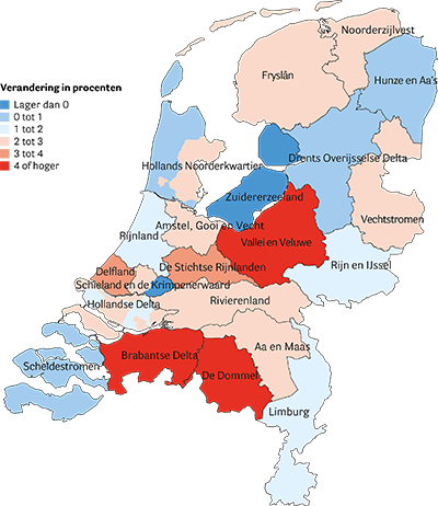 Gemiddelde jaarlijkse stijging van de heffing gebouwd tussen 2015 en 2019