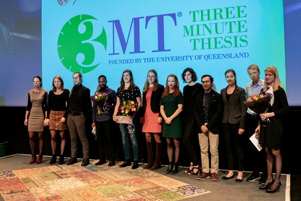 Alle deelnemers van de Three Minute Thesis competitie.All the participants of the Three Minute Thesis Competition.