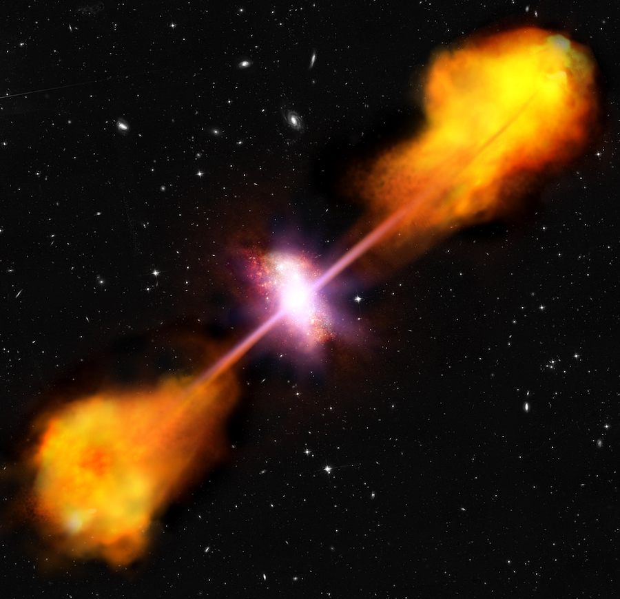 Artist's impression of radio-loud quasar in star-forming galaxy