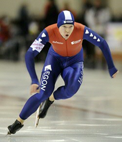 Beorn Nijenhuis in actie als schaatser (Foto: Soemar Chamis/ANP)