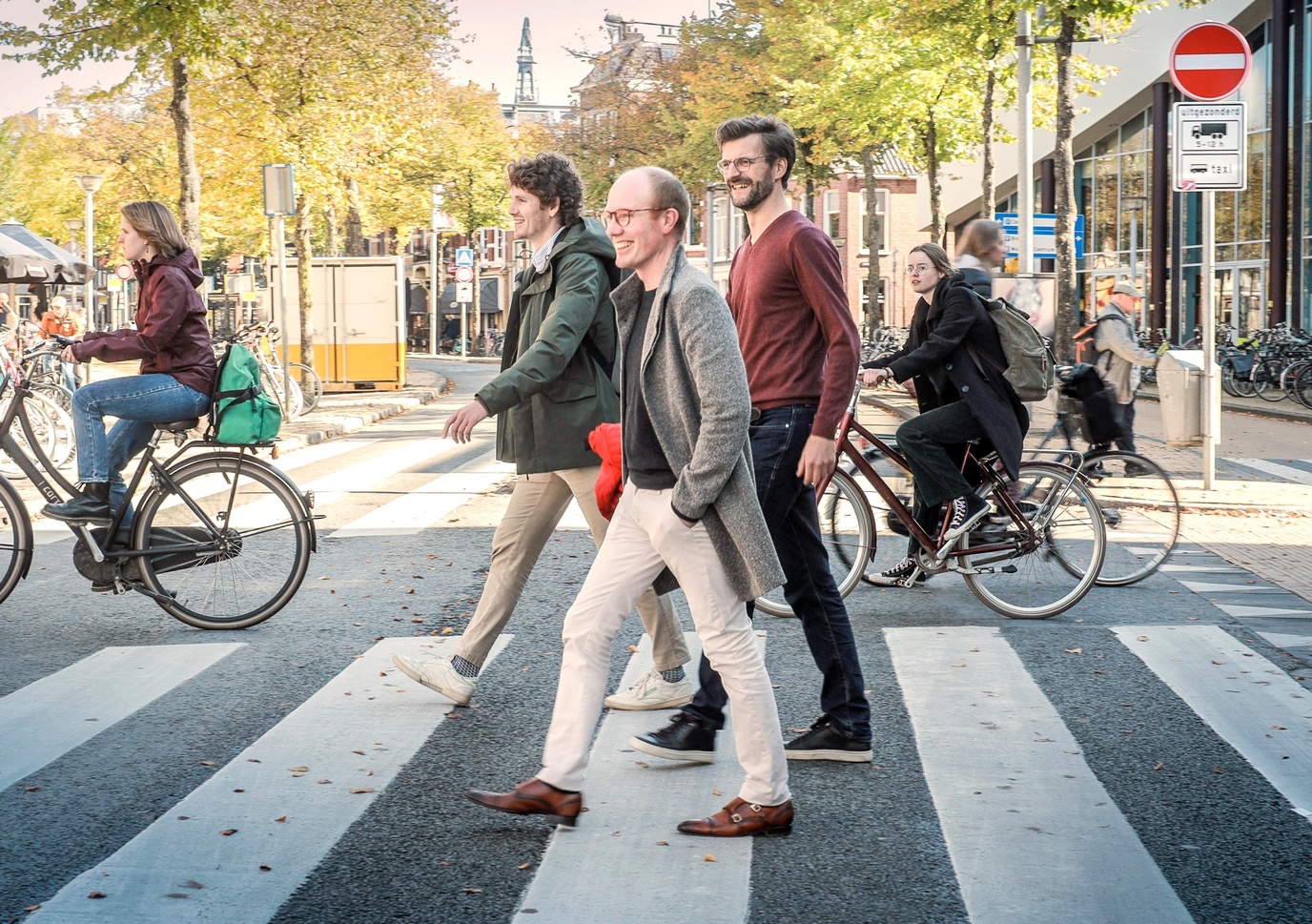 The researchers at a zebra crossing