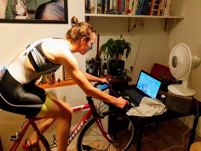 Elisa at home on the racing bike