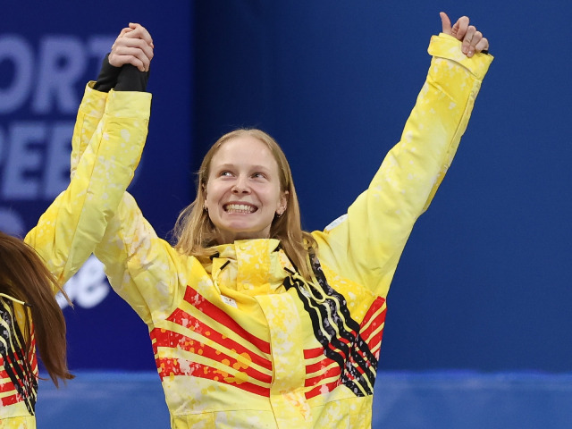 Tineke tijdens de huldiging in Milaan (Foto: ANP)
