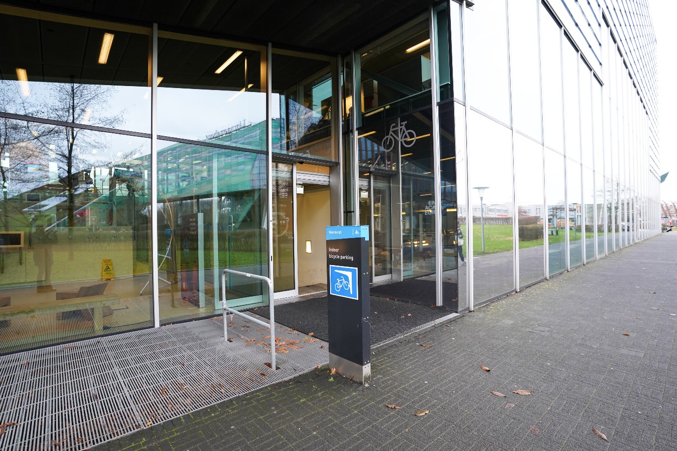 On-site entrance to bicycle basement, open only with pass