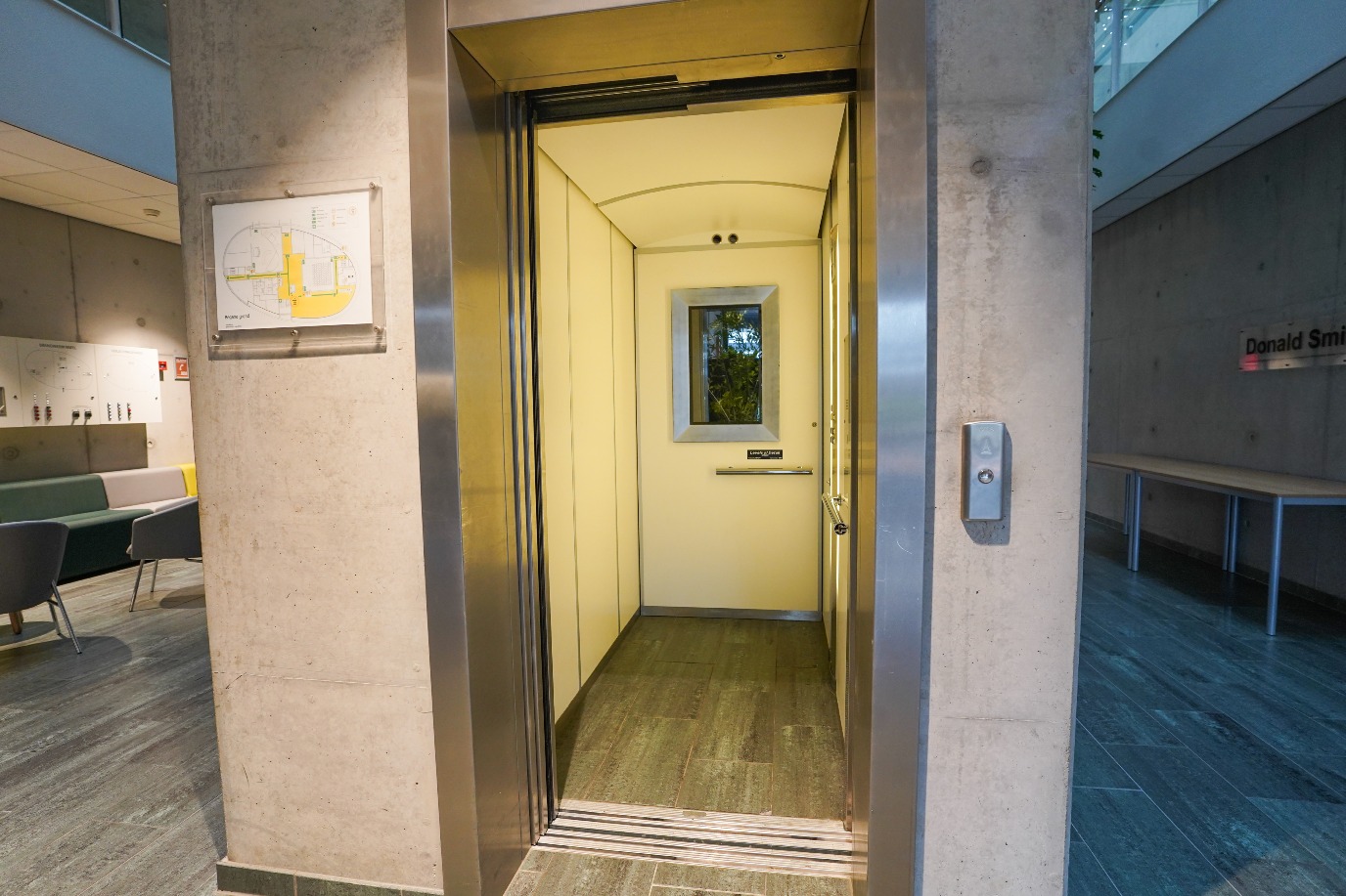 Elevator on site in the arrival hall