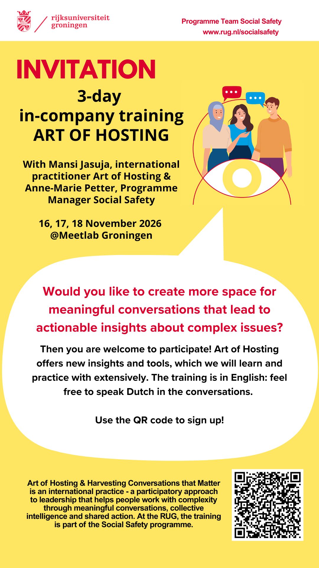 Afbeelding met uitnodiging Art of Hosting Training