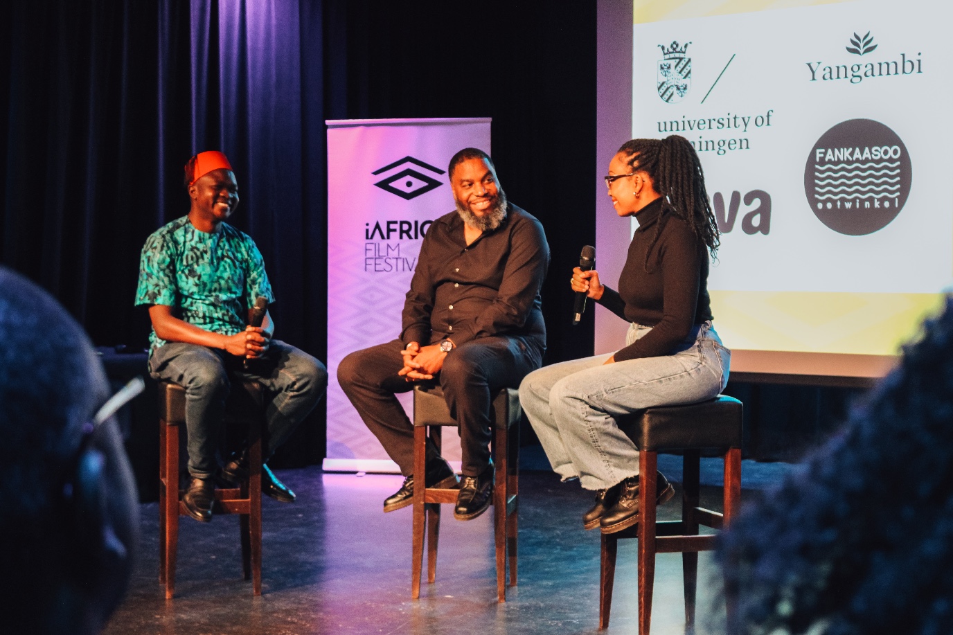 Gabriel Dinda Olewe interviewing Dady Kiyangi and Angélique Mbundu