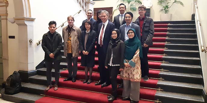 Group photo with the Ambassador in the Academy Building stairwell