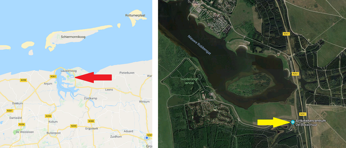 Lauwersmeergebied met locatie van activiteitencentrum De Bosschuur