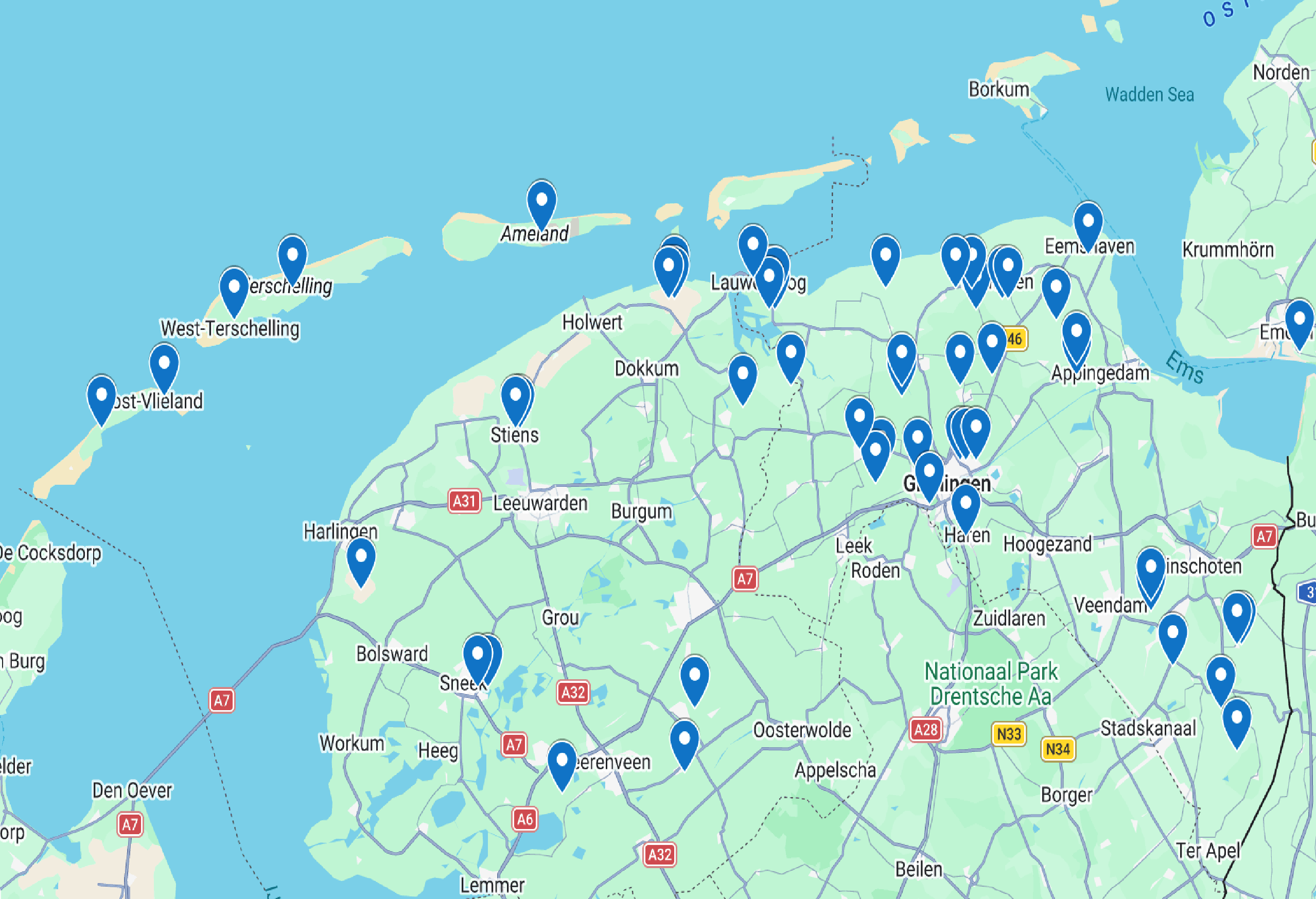 De deelnemende birdpuc’s in het netwerk