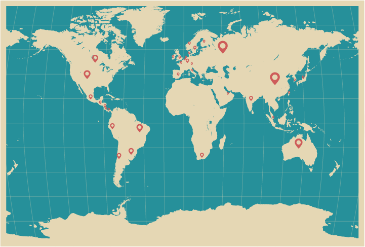 map with all countries in the GoinGlobal database