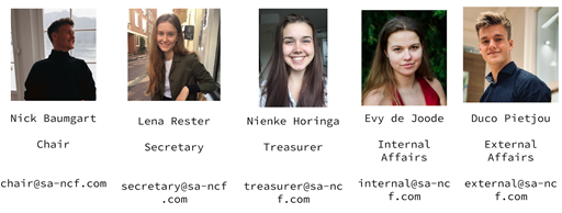 Study Association Board 2020-2021: Nick, Lena, Nienke, Evy, Duco