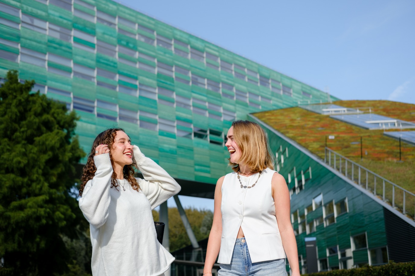 Students looking at brochures