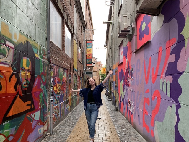 Hylke looking happy on the Papengang, one of the streets part of Groningen's nightlife.