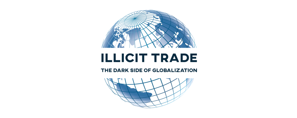 logo illicit trade: a globe with the text Illicit Trade the dark side of globalization